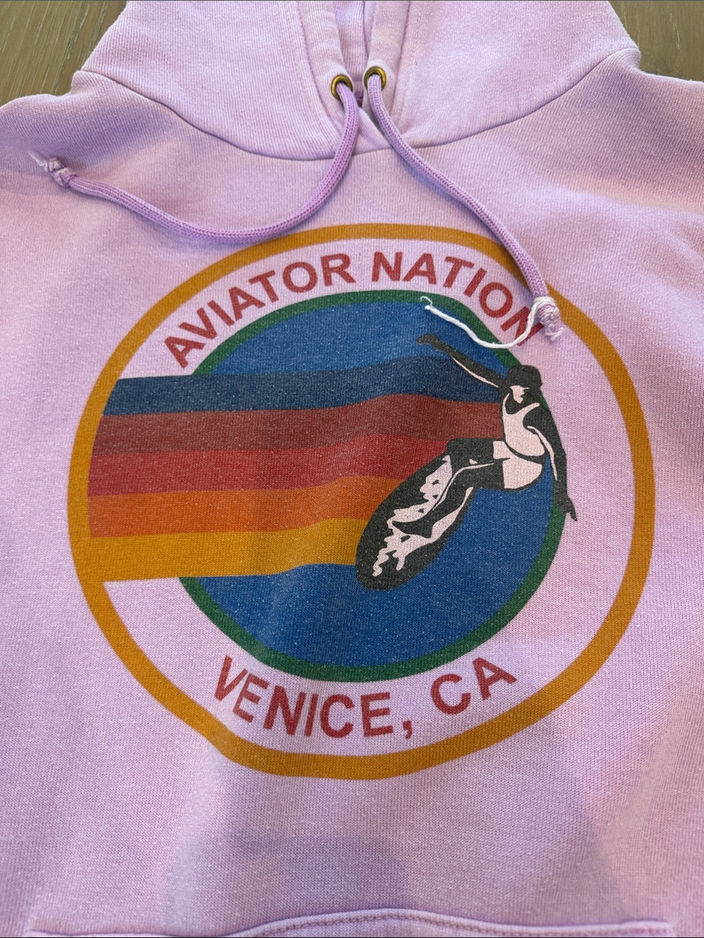 Aviator Nation lavendar Hoodie with Rainbow Chest Emblem - Picture 3 of 16